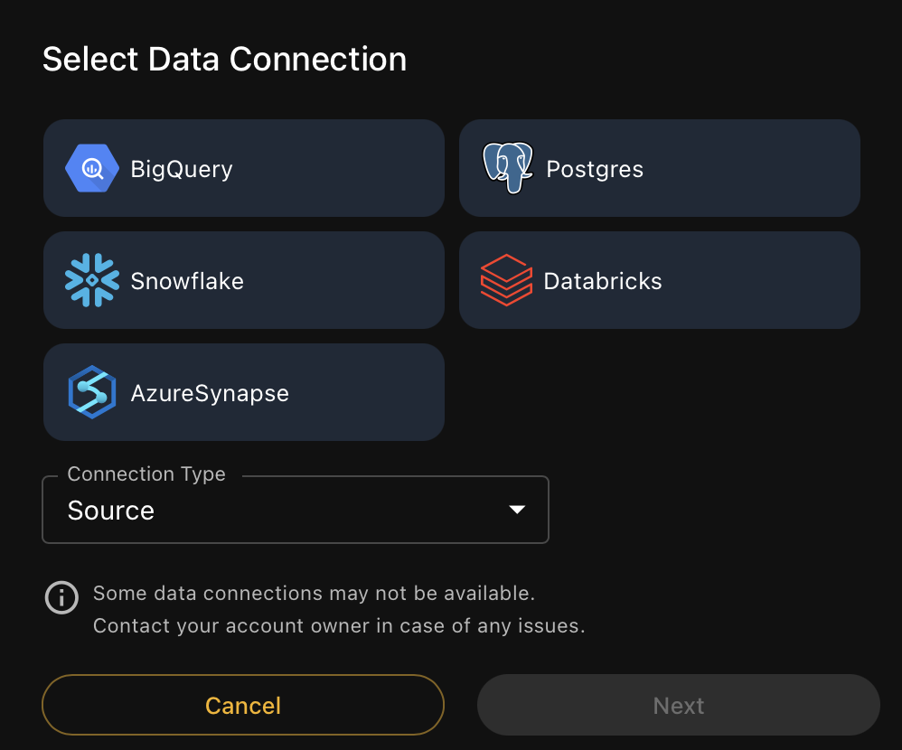 Data connection type selector