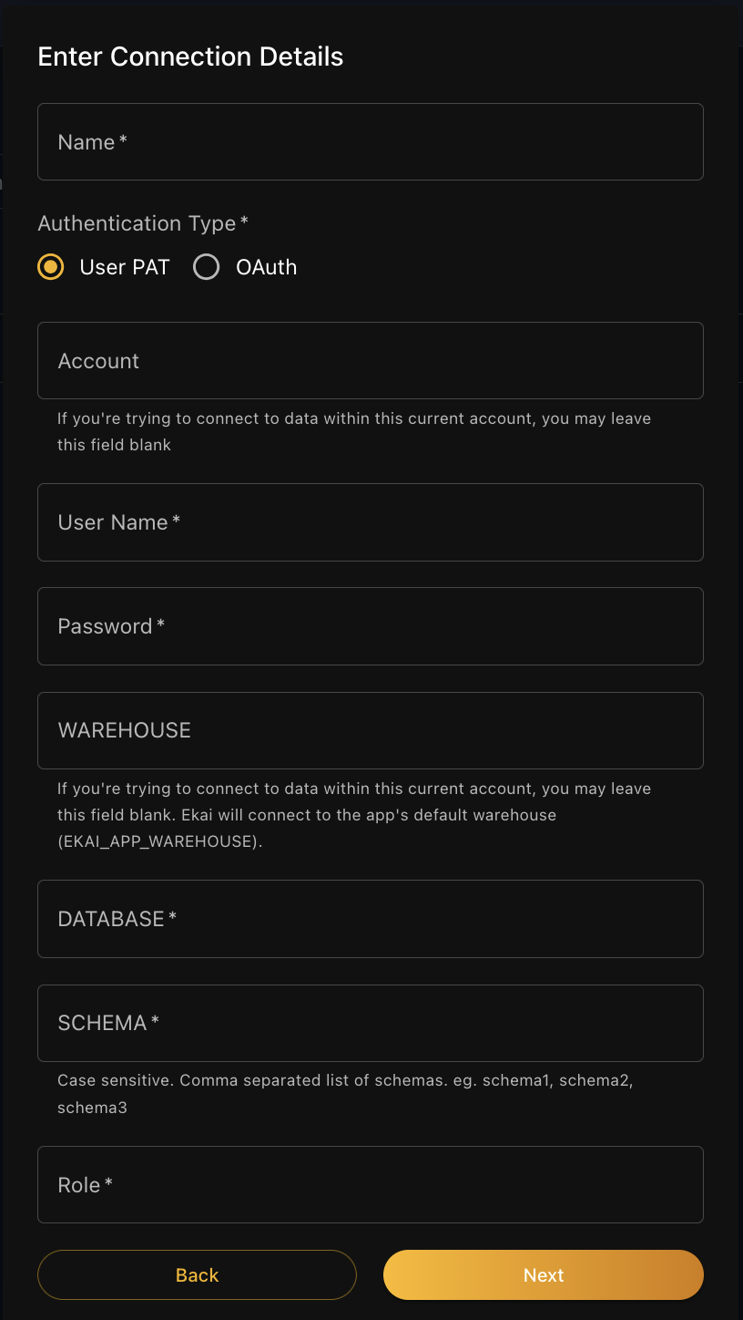 Snowflake connection form