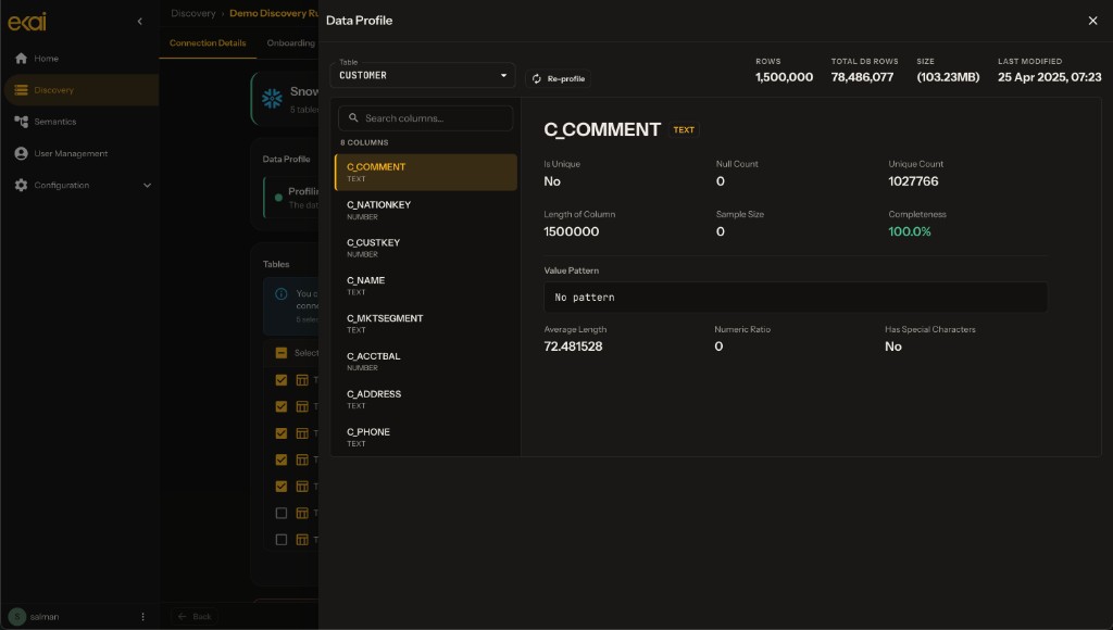 Data Profile view