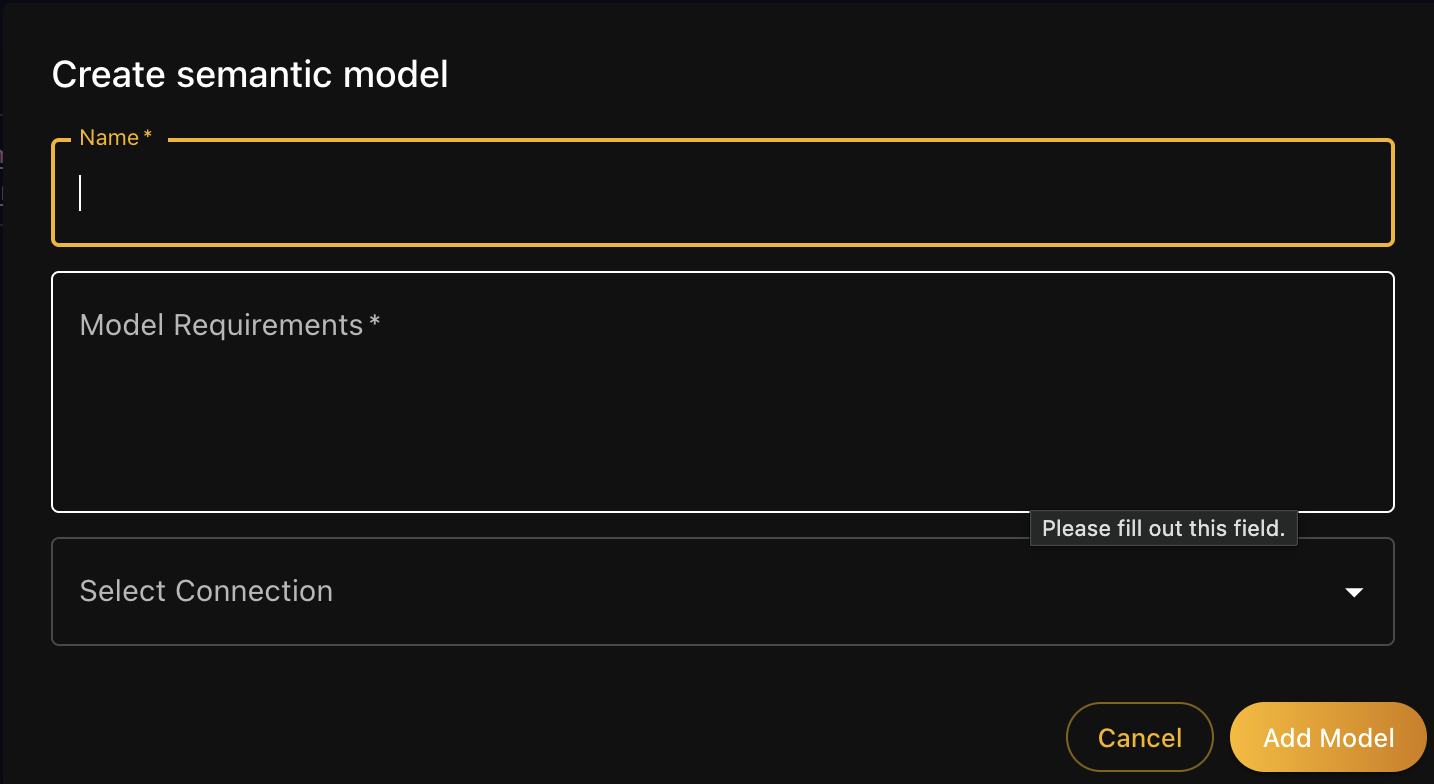 Create Semantic Model dialog