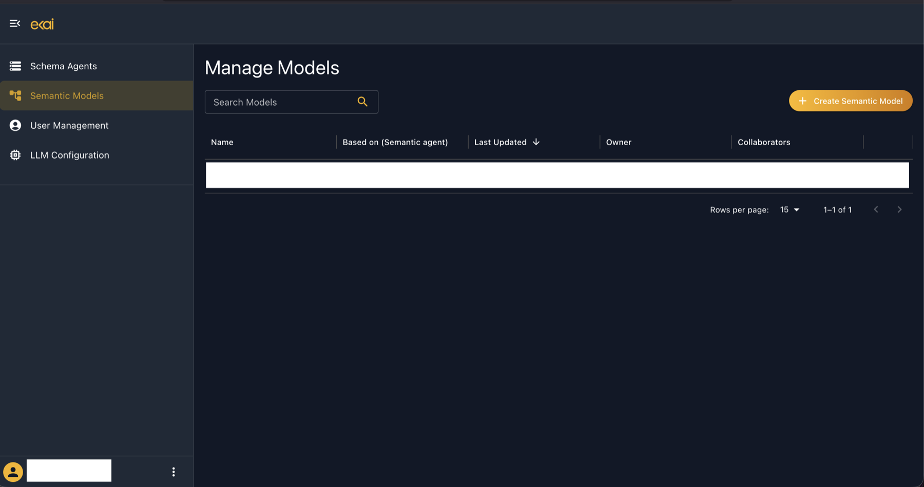 Semantic Models list view