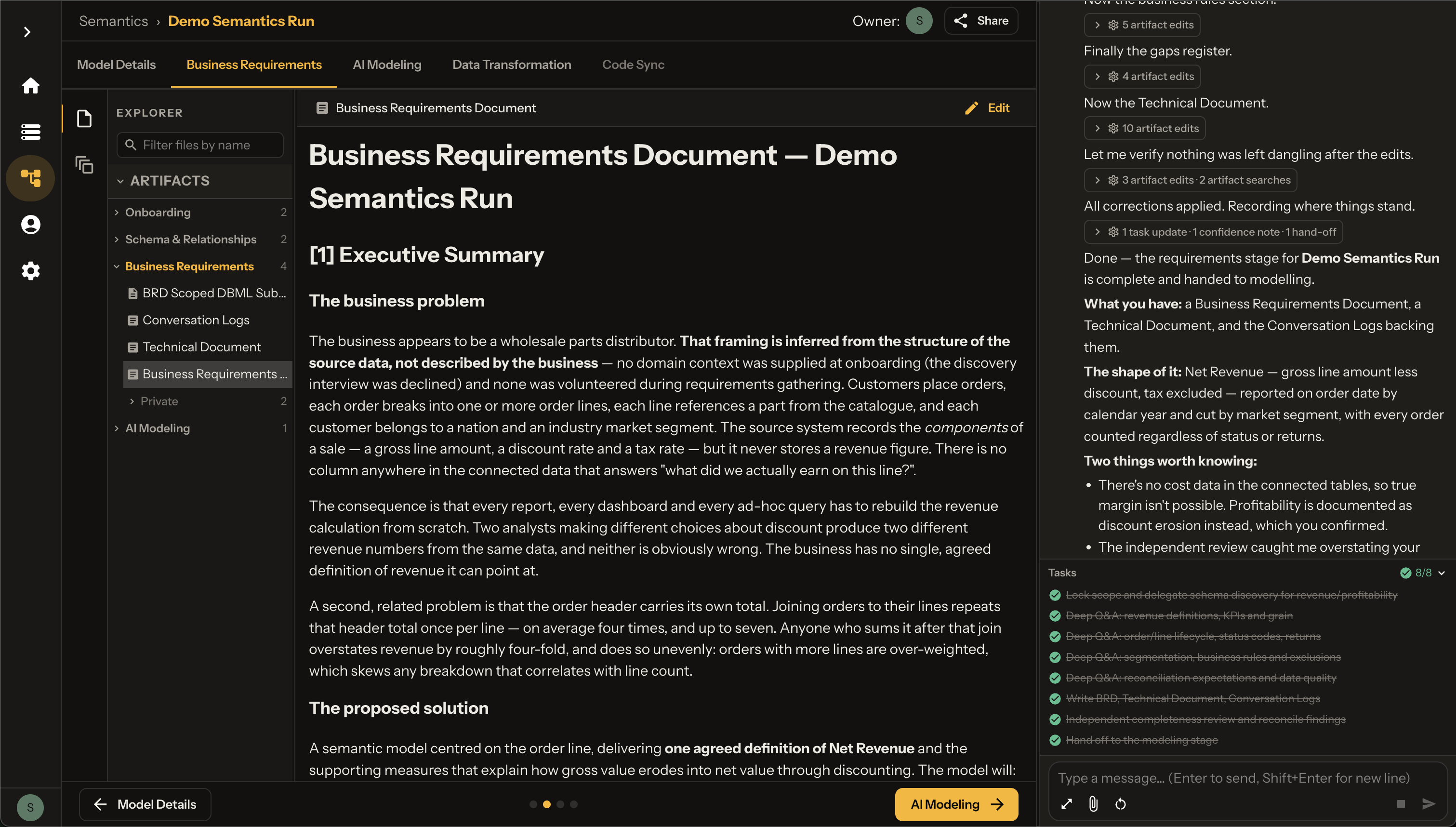 Generated BRD document